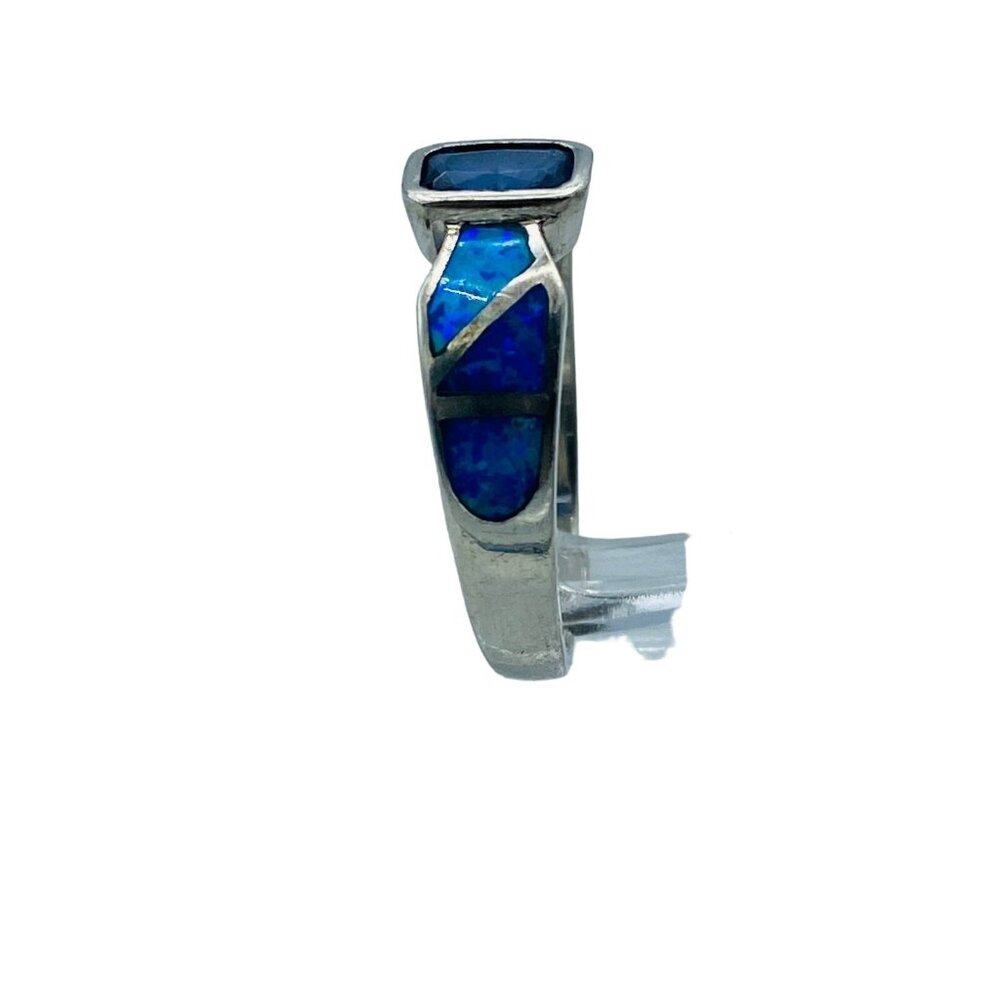 Sterling Silver 925 Tourmaline Simulated Opal Ring Size 8.25 Stunning Signed - Picture 4 of 7